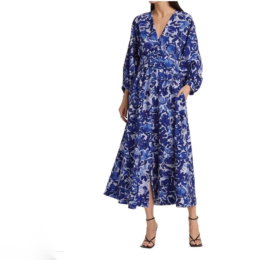 Lela Rose Tulip Print Fluid Crepe Midi Dress
